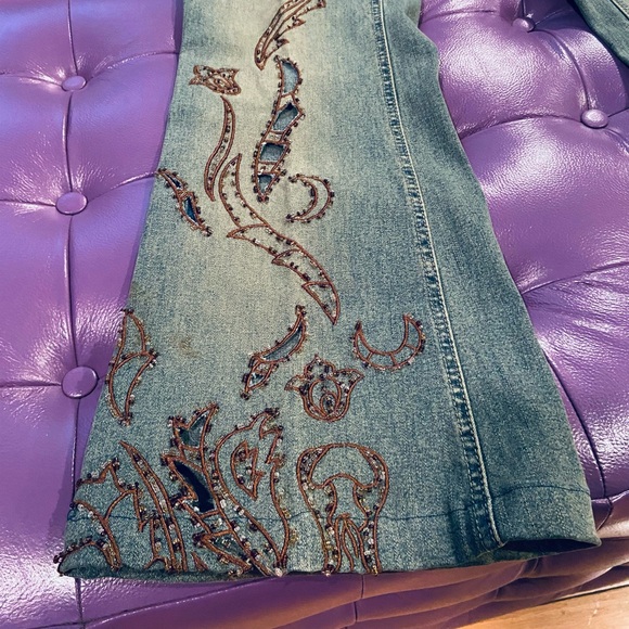 Liquid Jeans Beautiful & Bad Ass Embroidered & Cut Out Flared Bottom Jeans - 5 - Picture 3 of 7
